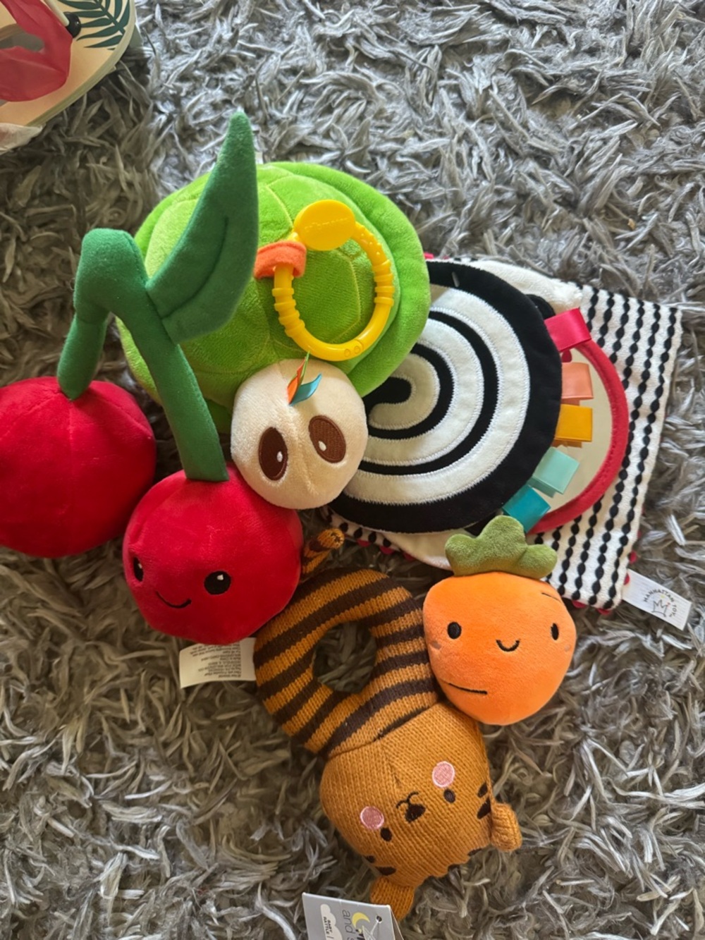 Plush Fruit & Activity Baby Toy Set - Playful Cherries & Carrot